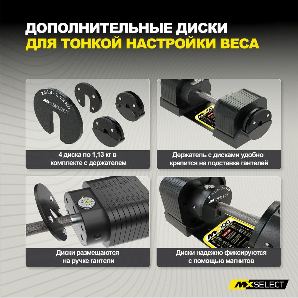 Веса дополнительные для гантелей MX Select, 1.13 кг, 4 шт с держателем